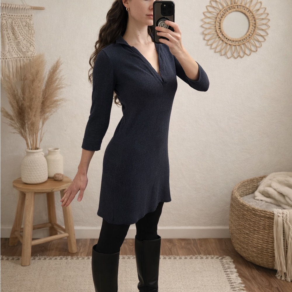 Max Studio Navy Cotton Blend Knit Dress – Size S